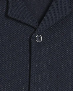 Navy Regular Fit Texture Revere Shirt