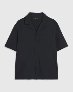 Navy Regular Fit Textured Short Sleeve Shirt