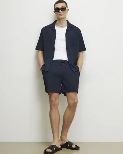 Navy Regular Fit Textured Short Sleeve Shirt