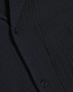 Navy Regular Fit Textured Short Sleeve Shirt