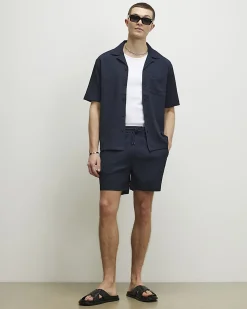 Navy Regular Fit Textured Shorts