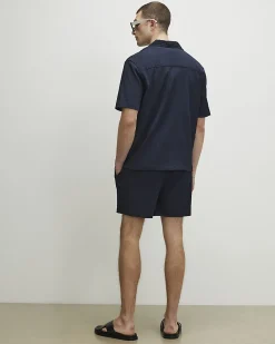 Navy Regular Fit Textured Shorts