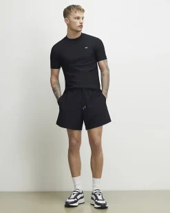 Navy Regular Fit Textured Short Length Shorts