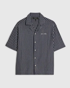 Navy Regular Fit Textured Stripe Shirt