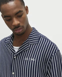 Navy Regular Fit Textured Stripe Shirt