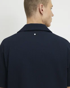 Navy Regular Fit Textured Shirt