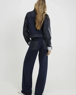 Navy Relaxed Straight Leg Stripe Hybrid Jeans