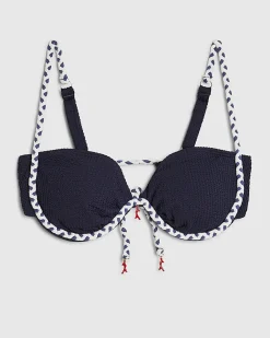 Navy Rope Trim Bikini Top
