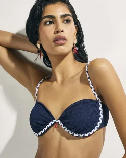 Navy Rope Trim Bikini Top