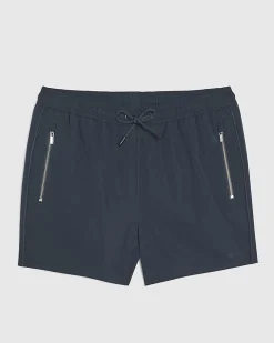 Navy Short Length Piped Swim Shorts