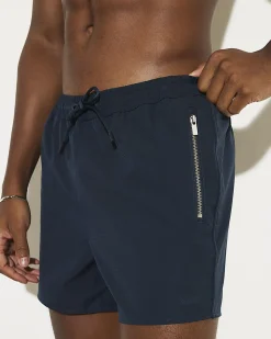 Navy Short Length Piped Swim Shorts