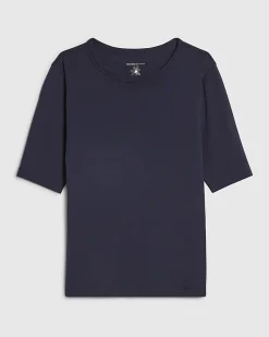 Navy Short Sleeve Cotton Fitted Top