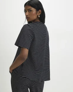Navy Short Sleeve Striped Top