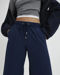 Navy Side Stripe Drawstring Wide Leg Joggers