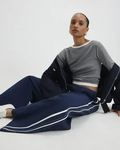 Navy Side Stripe Drawstring Wide Leg Joggers