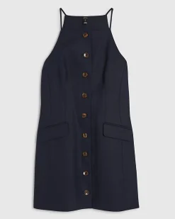 Navy Sleeveless Button Mini Dress