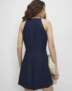 Navy Sleeveless Button Mini Dress