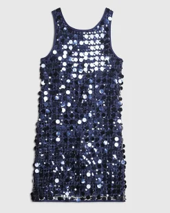 Navy Sleeveless Sequin Crochet Mini Dress