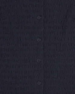 Navy Sleeveless Textured Button Through Top
