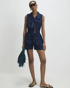 Navy Sleeveless Utility Playsuit