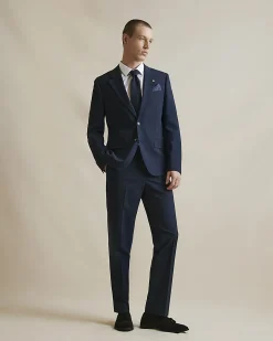 Navy Slim Fit Check Suit Trousers