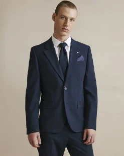 Navy Slim Fit Check Suit Jacket