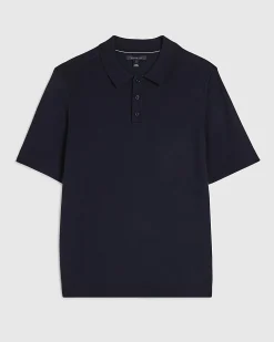 Navy Slim Fit Cotton Knitted Polo Shirt
