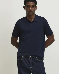 Navy Slim Fit Cotton Knitted Polo Shirt