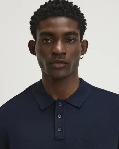 Navy Slim Fit Cotton Knitted Polo Shirt