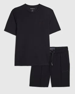 Navy Slim Fit Cotton T-Shirt And Shorts Set