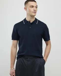 Navy Slim Fit Knitted Polo Shirt