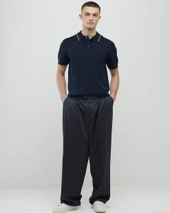 Navy Slim Fit Knitted Polo Shirt