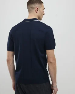 Navy Slim Fit Knitted Polo Shirt