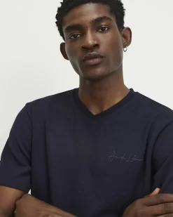 Navy Slim Fit Midweight V Neck T-Shirt