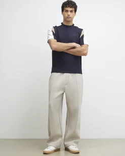 Navy Slim Fit Shoulder Colour Block T-Shirt