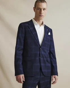 Navy Slim Fit Stretch Check Suit Jacket
