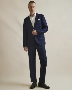 Navy Slim Fit Stretch Check Suit Jacket
