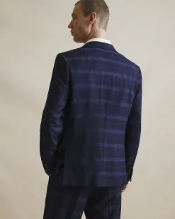 Navy Slim Fit Stretch Check Suit Jacket