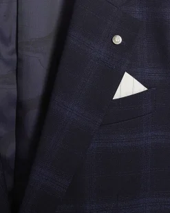 Navy Slim Fit Stretch Check Suit Jacket