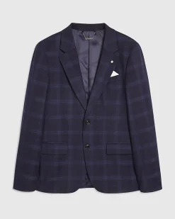 Navy Slim Fit Stretch Check Suit Jacket