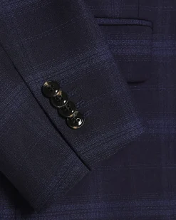 Navy Slim Fit Stretch Check Suit Jacket
