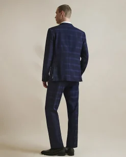 Navy Slim Fit Stretch Check Suit Trousers