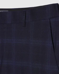 Navy Slim Fit Stretch Check Suit Trousers