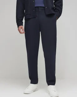 Navy Slim Fit Stretch Textured Trousers