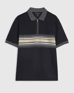 Navy Slim Fit Stripe Polo Shirt