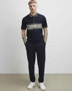 Navy Slim Fit Stripe Polo Shirt