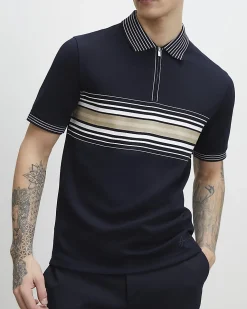 Navy Slim Fit Stripe Polo Shirt
