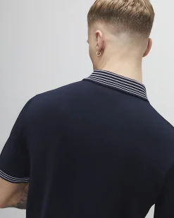 Navy Slim Fit Stripe Polo Shirt