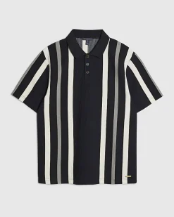 Navy Slim Fit Stripe Texture Polo Shirt