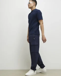 Navy Slim Fit Textured Cotton T-Shirt